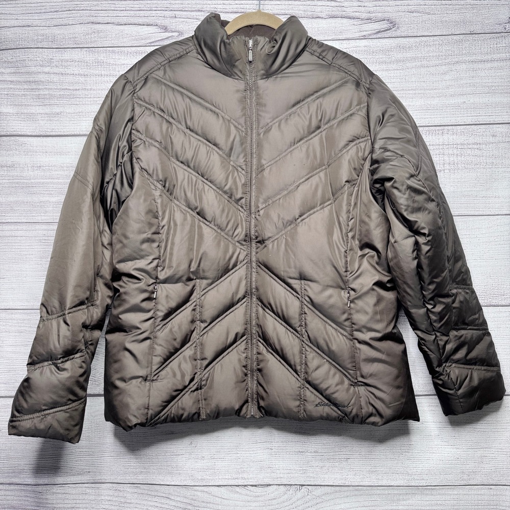Eddie‎ Bauer Premium Goose Down Quilted Puffer Jacket size XL Taupe Full Zip